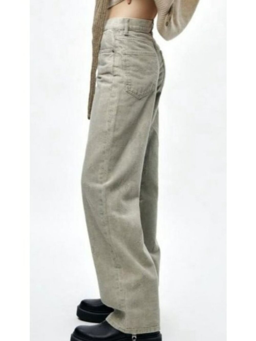 Zara Distressed Light Olive Straight-Leg Jeans Size 4 Cotton Blend Women
